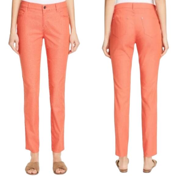 Lafayette 148 New York Orange Mercer Skinny Ankle Pants Slacks Peach Rose Size 6 - Picture 1 of 13